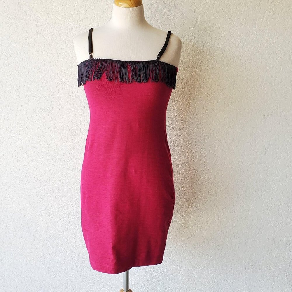 Vintage SEEDS 90s 2 Piece Western Cowgirl Dolly Pink Black Fringe Dress Set M - Picture 7 of 10